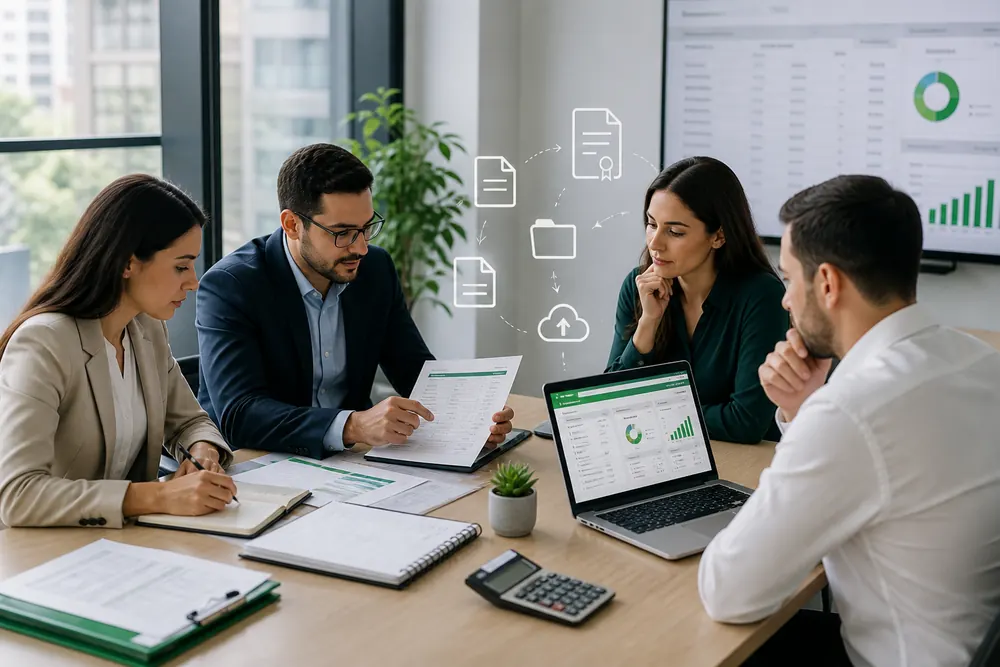 Equipo revisando capacitación fiscal y tecnología CFDI para el cumplimiento ante el SAT