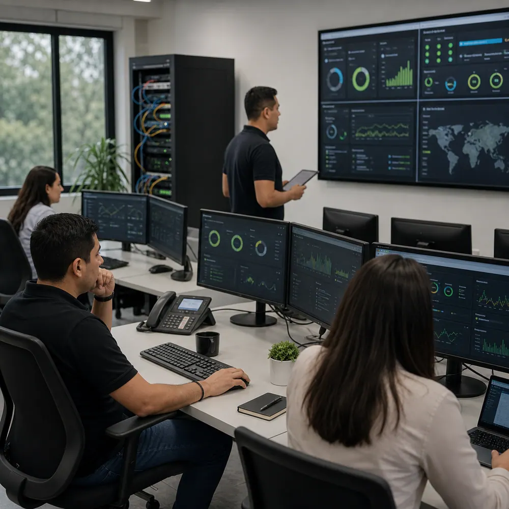 Equipo de operaciones revisando servicios administrados de TI