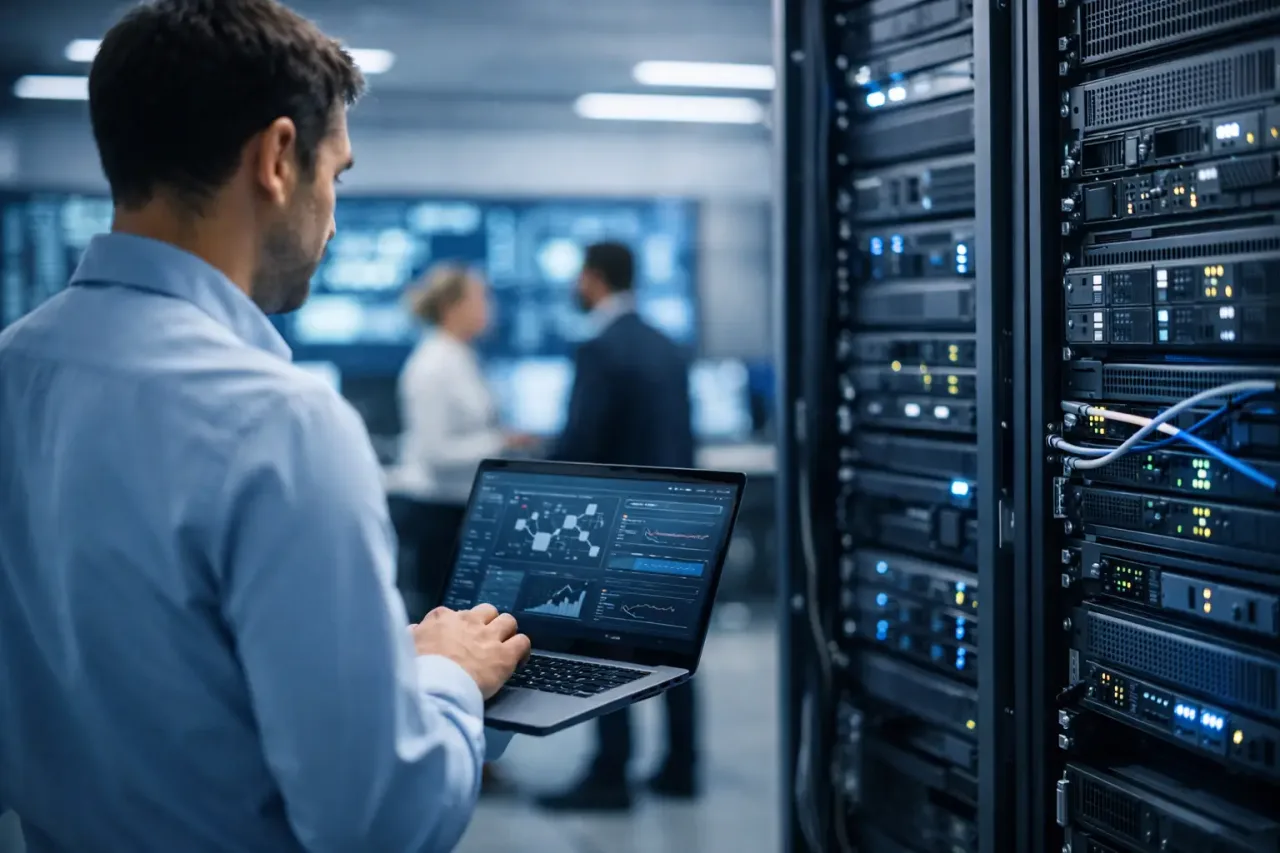Administración de infraestructura tecnológica con redes, servidores, nube, soporte, respaldos y control operativo empresarial