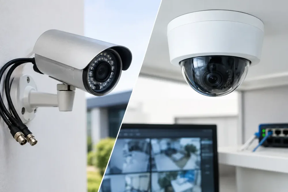 Comparación de una cámara CCTV analógica y una cámara IP para videovigilancia empresarial