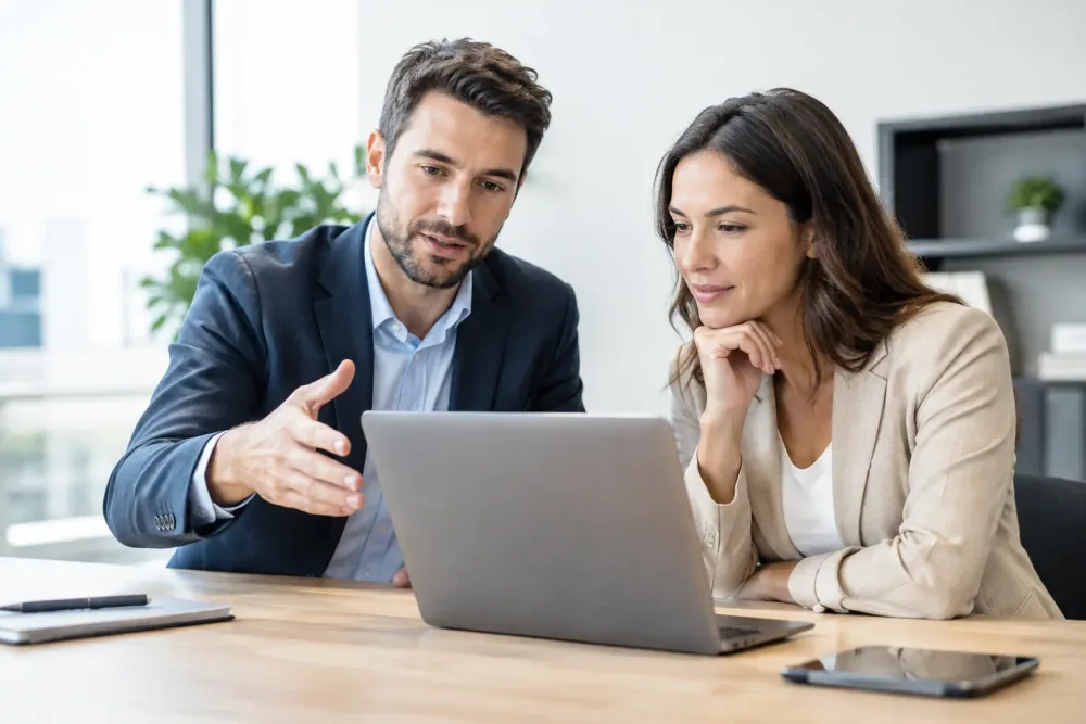 Equipo empresarial comparando criterios para elegir un proveedor tecnológico