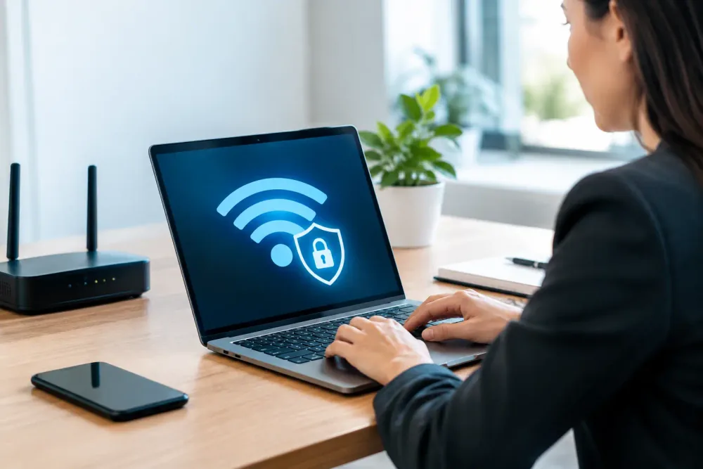 Especialista revisando la seguridad y segmentación de una red WiFi empresarial