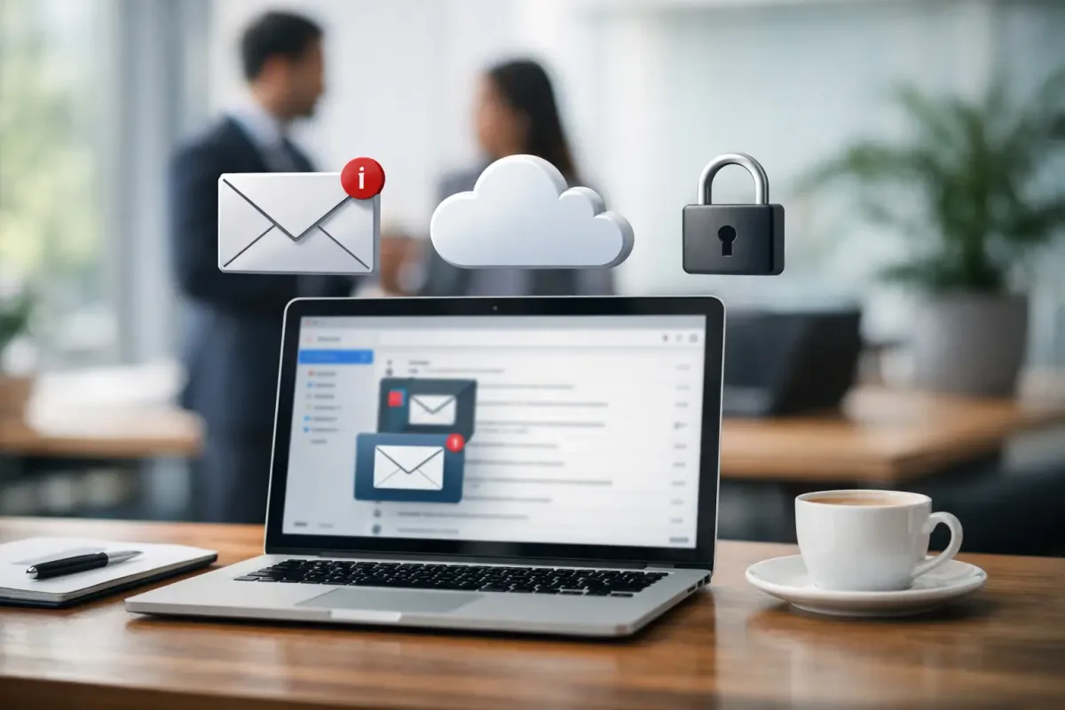 Equipo administrativo evaluando plataformas de correo empresarial con dominio propio