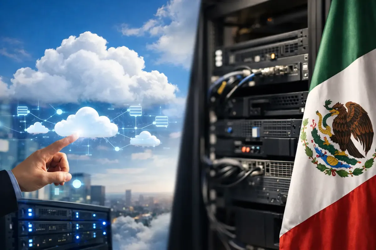 Equipo de TI revisando una arquitectura de nube híbrida e infraestructura local para una empresa