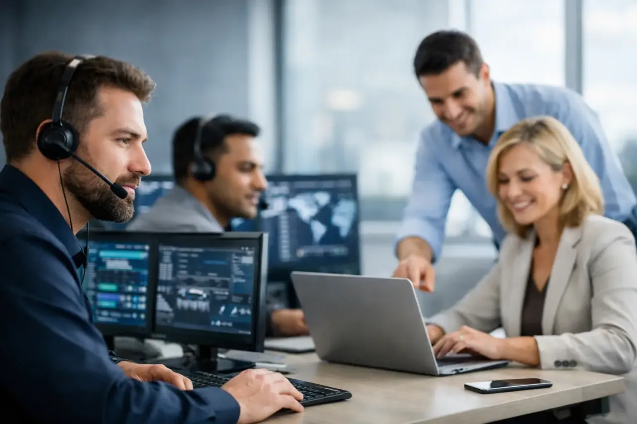 Equipo empresarial revisando soporte TI, mesa de ayuda, usuarios, continuidad operativa y servicios administrados para una empresa