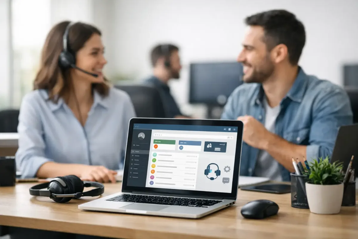 Equipo de soporte evaluando software de mesa de ayuda, tickets, prioridades y continuidad operativa para una pyme