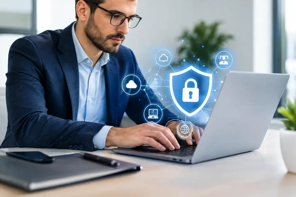 Equipo empresarial revisando controles de seguridad informática para proteger su operación