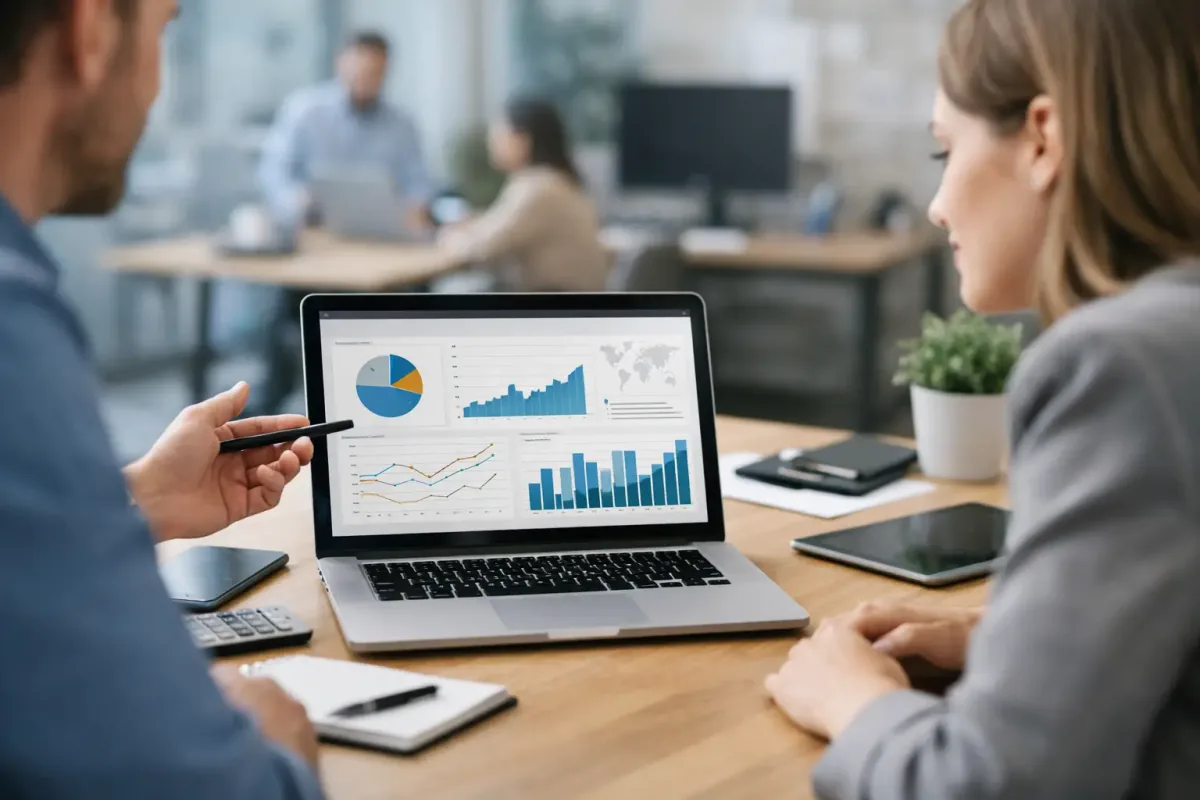 Equipo de una pyme evaluando software empresarial, licencias, procesos administrativos e integración tecnológica con soporte de TI