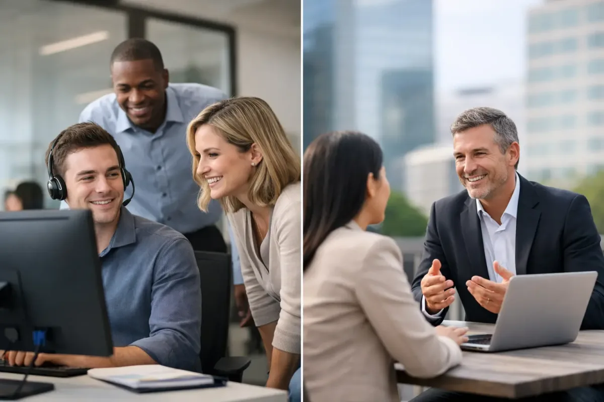 Equipo empresarial evaluando si conviene soporte interno, soporte externo o un modelo híbrido de TI
