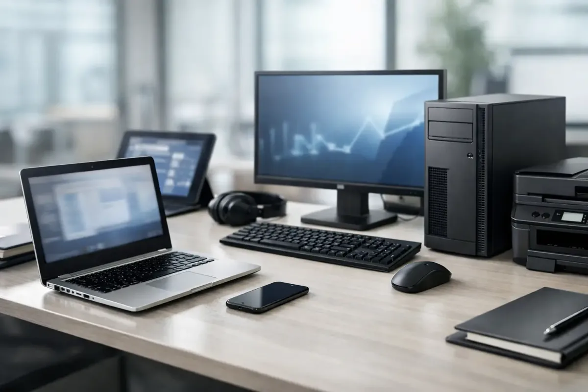 Empresa revisando compra de laptops, computadoras, monitores y software con criterios de soporte y continuidad operativa