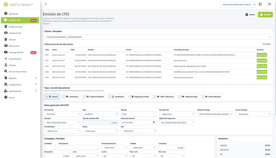 Emisión de CFDI desde Excel en SOATI E-Factura