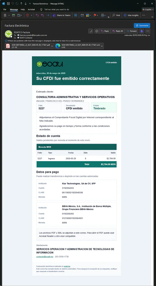 Plantilla de correo en SOATI E-Factura